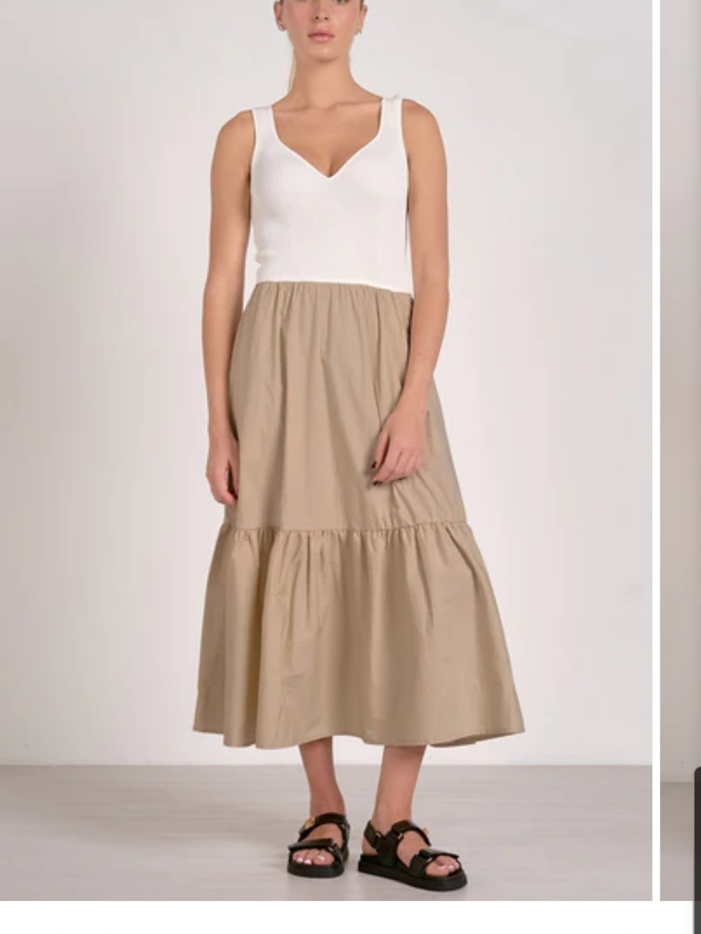 Elan Beige Tiered Midi Skirt - Neutral Tan